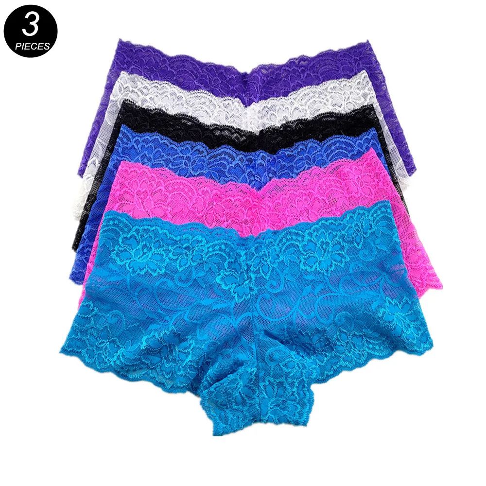 3pcs M-XXL Female Boxers Underwear Silk Boyshorts Women Tran