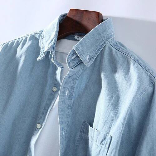 Men's Casual Denim Shirt Fashion New Simple Casual Cotton Sl
