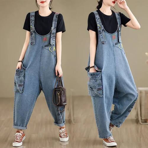 New Women's Jeans With Suspenders Spring Summer Loose Casual