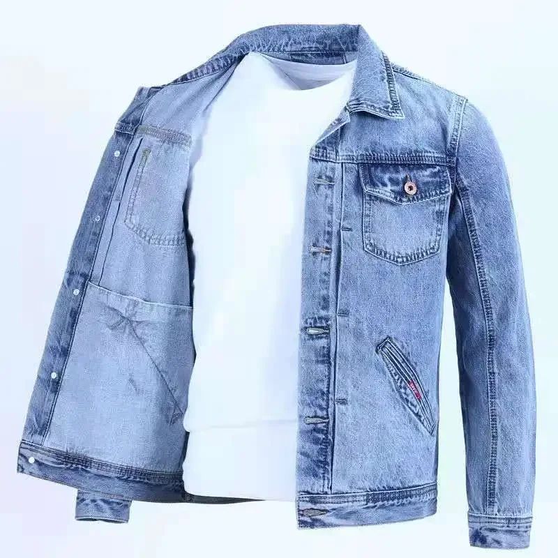 Blue Male Jean Coats Button Pocket Men's Denim Jacket Autumn