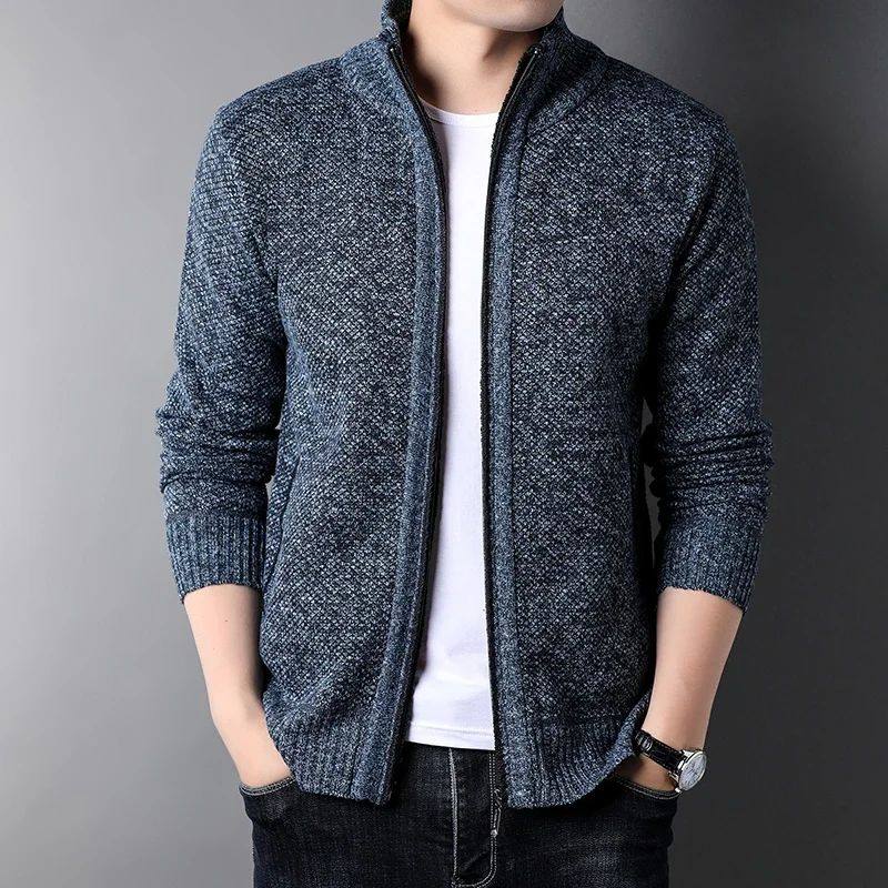 2025 Men's Casual High Collar Long Sleeve Knitted Top with V