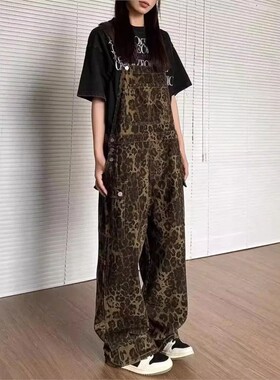 Lady Overalls Streetwear Casual Overalls Pants Girls Leopard