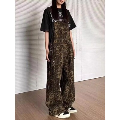 Lady Overalls Streetwear Casual Overalls Pants Girls Leopard