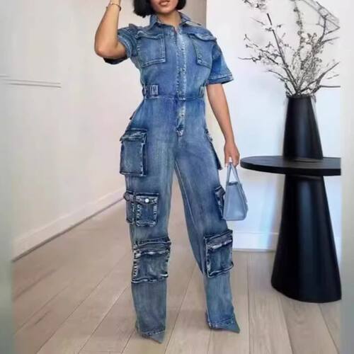Jumpsuits Women Overalls One Piece Jeans Mom Pockets Denim R