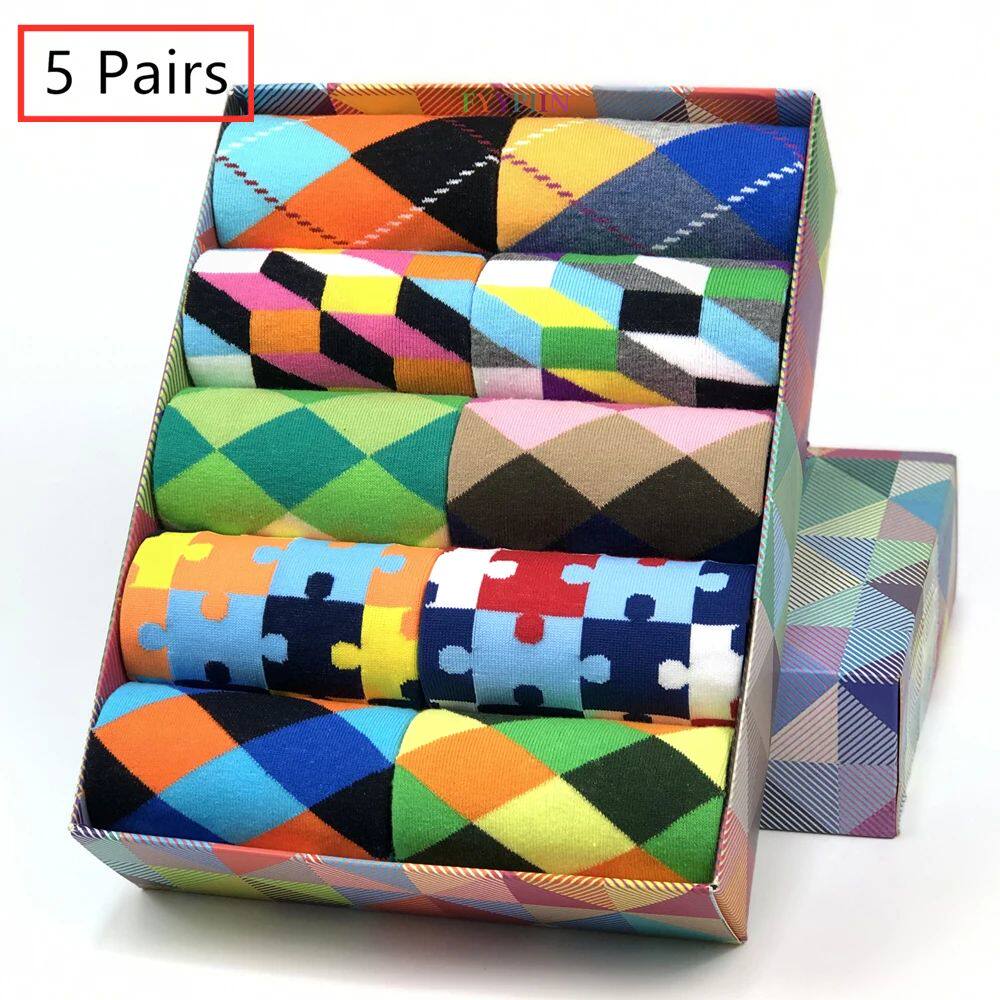 5 Pairs Novelty Men's Cotton Colorful Pattern Funny Fashion
