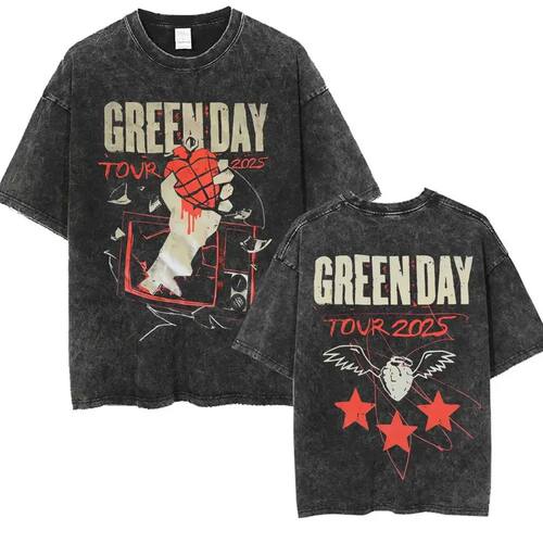 Green Day T Shirts Acid Washed Oversized Vintage Punk Band W