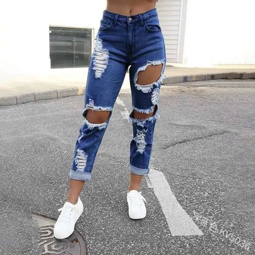 Casual Summer Ripped Hole Straight Denim Pants Y2K INS Cloth
