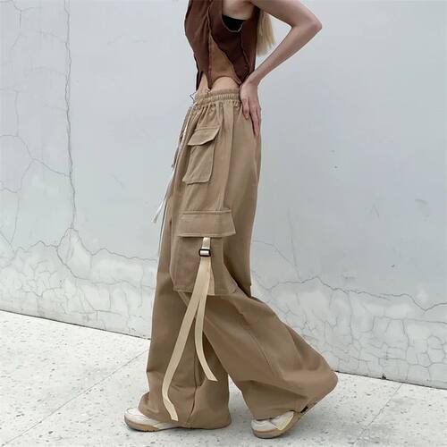 Cotton High Street Cargo Pants for Women Men with Ribbon Hig