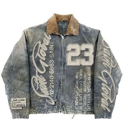 Streetwear Washed Denim Jacket Y2K Clothes Mens Womens Hip H