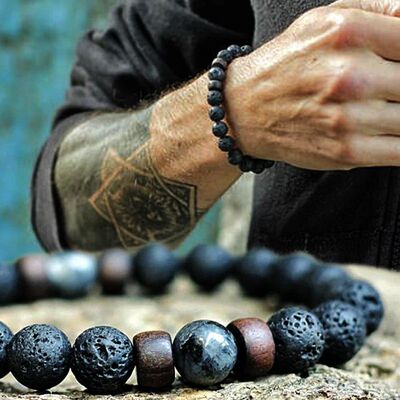 Volcanic Stone Bracelet for Men Lava Wooden  Beads Bracelet