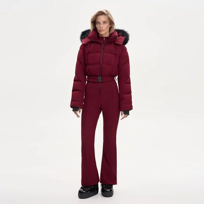 Women's Hooded Belted Ski Jacket Pure Color Cute Warm Skiwea
