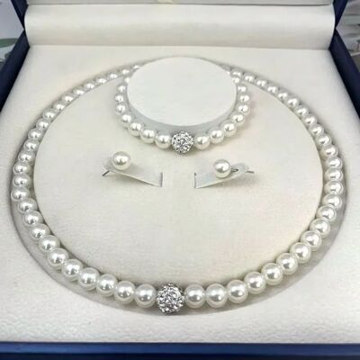 3 PCS set Imitation Pearl Fireball Necklace Bracelet Earring