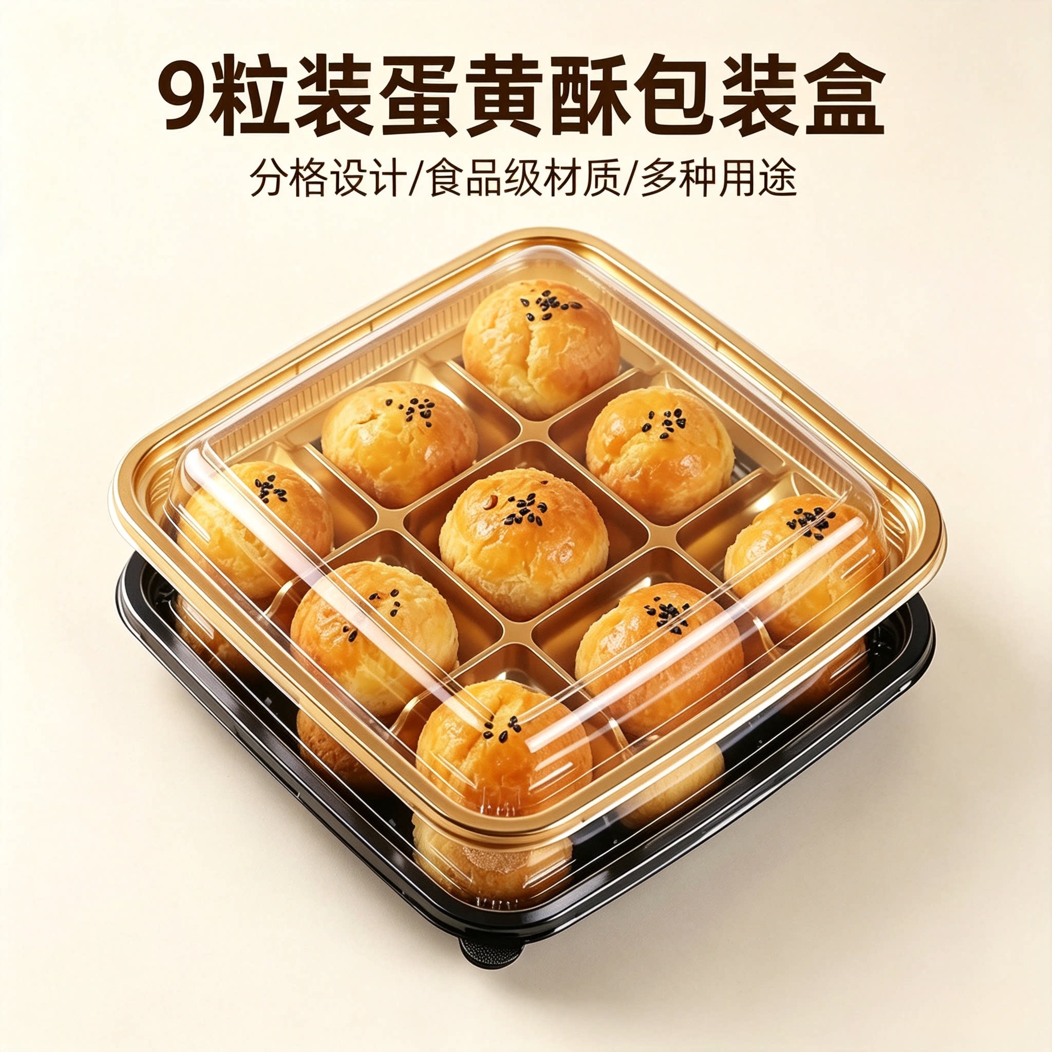 九宫格中秋蛋黄酥包装盒烘焙甜品糕点盒子9粒装爆浆麻薯球西点盒图片