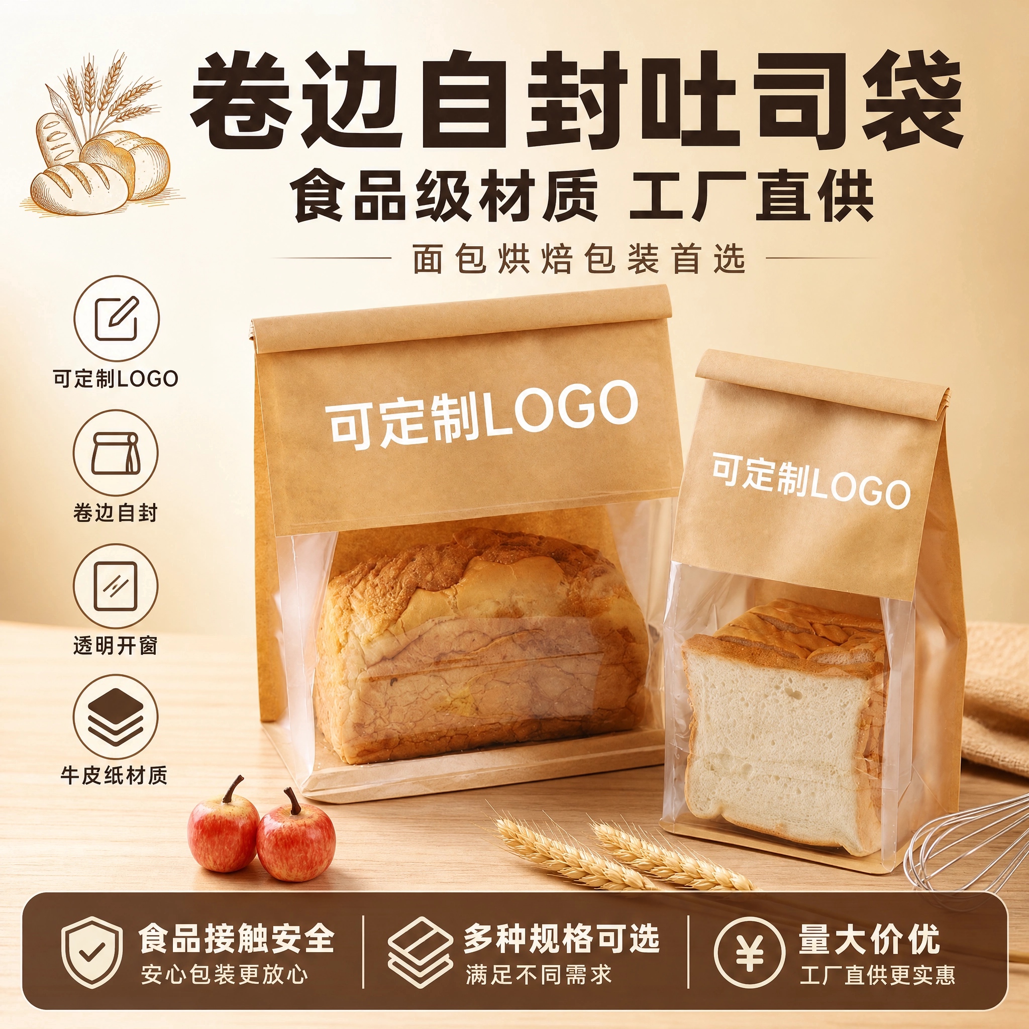 450g吐司面包包装袋自封牛皮袋