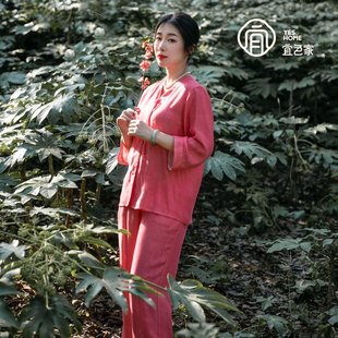 宜色家双层天丝睡衣女春夏季 新中式 国风原创复古可外穿家居服套装