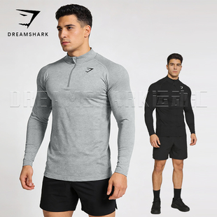 GYM肌肉鲨鱼半拉链长袖衫CF健身弹力吸湿排汗跑步综合运动训练服