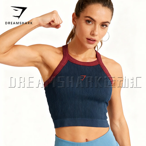 GYM鲨鱼带胸垫运动背心高强度聚拢防震一体杯收副乳跑步瑜伽内衣