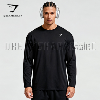 GYM肌肉鲨鱼运动圆领长袖无痕弹力CF综合训练深蹲秋冬男士健身服