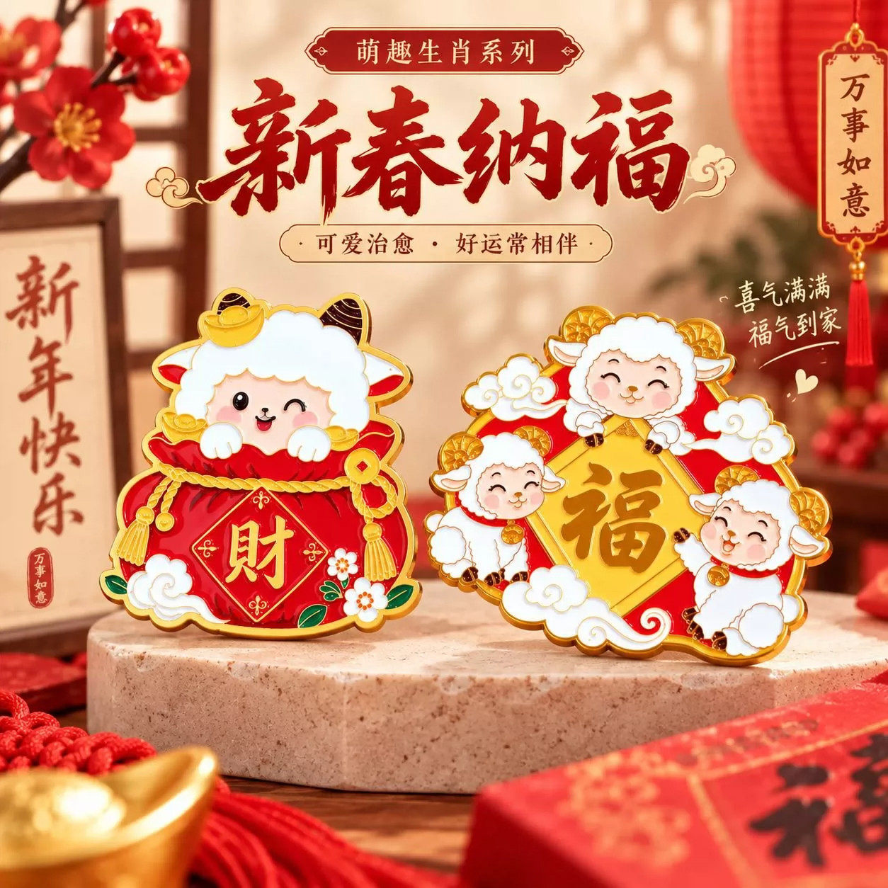 羊年时尚创意冰箱贴磁贴2027新款个性新年装饰对联春节礼物挂件贴
