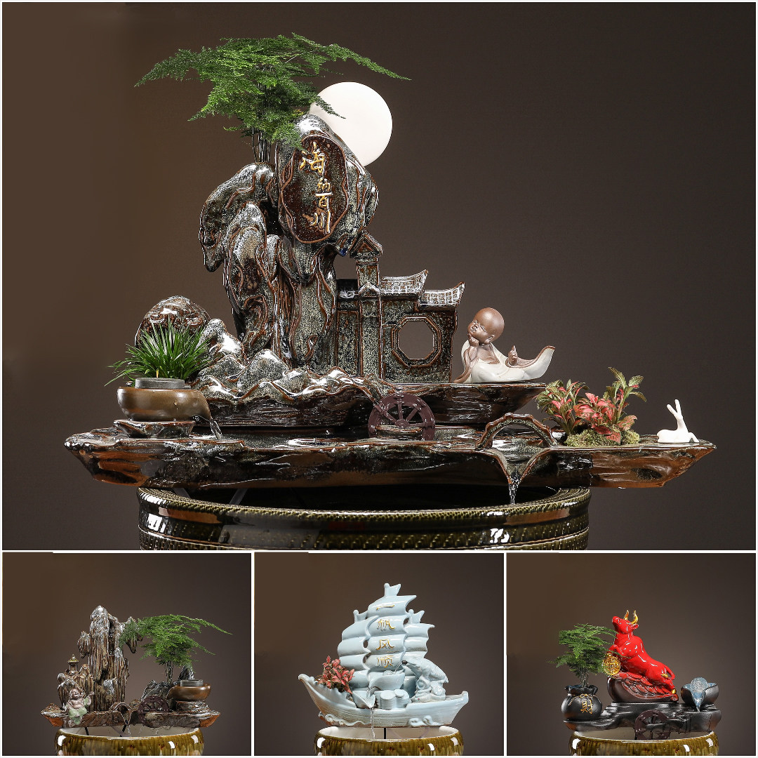陶瓷古法养鱼缸流水配件自动循环过滤鱼盆鱼缸造景庭院装饰品摆件