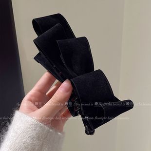 甜美优雅丝绒蝴蝶结香蕉夹女后脑勺高马尾抓夹时髦百搭发夹头饰