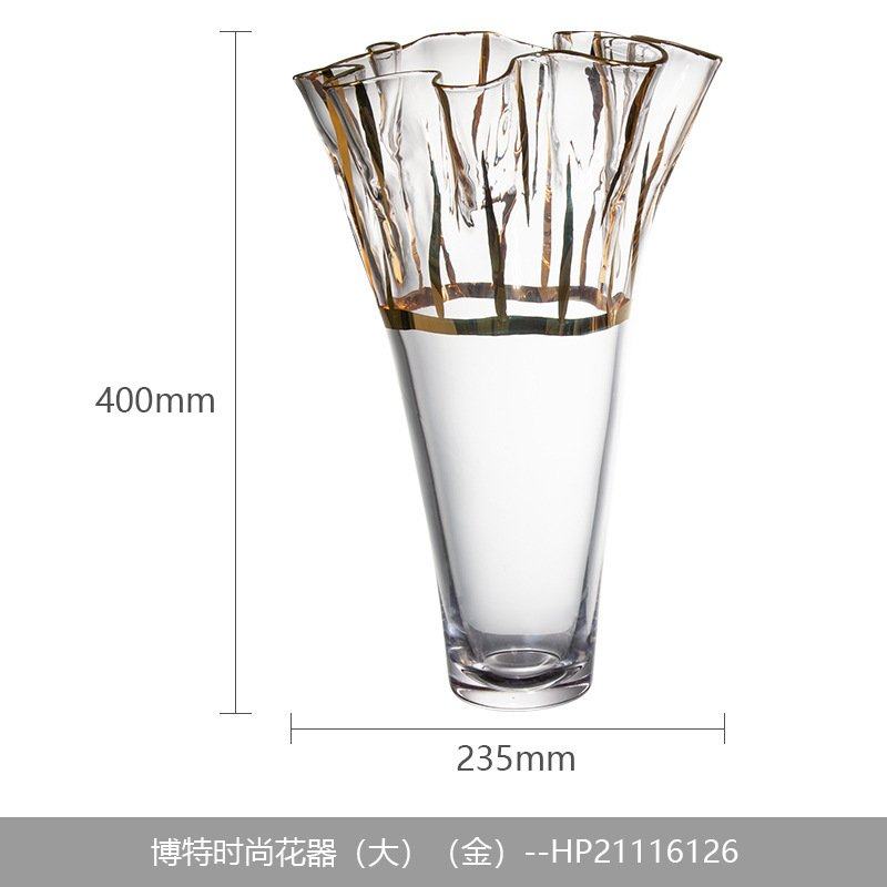 晶淳 复古大口径手工描金边白菜玻璃装饰花瓶 餐桌软装大摆件,家居饰品,花瓶,淘宝优惠券,粉丝福利购,淘宝优惠卷