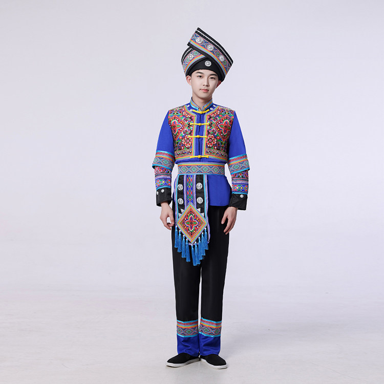 广西三月三少数民族服装壮服男成人壮族竹竿舞葫芦丝表演服演出服