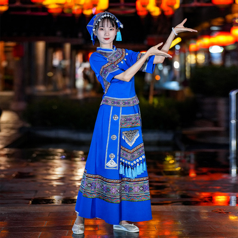 云贵川彝族服装少数民族女装舞蹈服凉山7月火把节演出服饰布依族