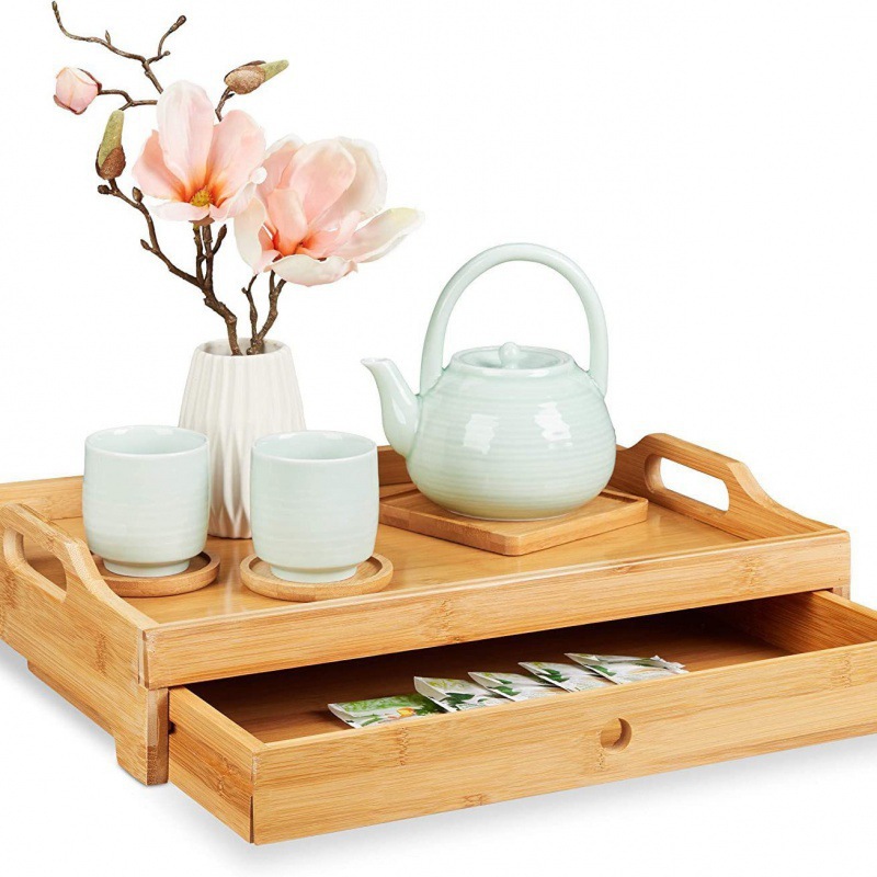 下午茶双层托盘竹制茶盘水杯收纳托盘家用桌面装饰托盘甜品