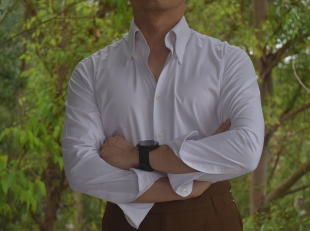 衬衫 高级感日常修身 免烫抗皱长尖领竹纤维英伦雅痞男白色休闲长袖