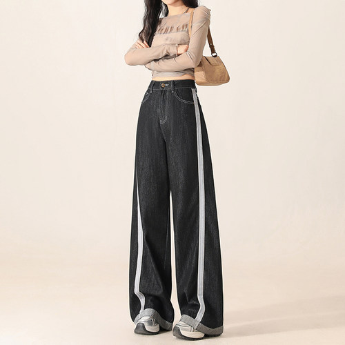 撞色阔腿牛仔裤女夏季新款