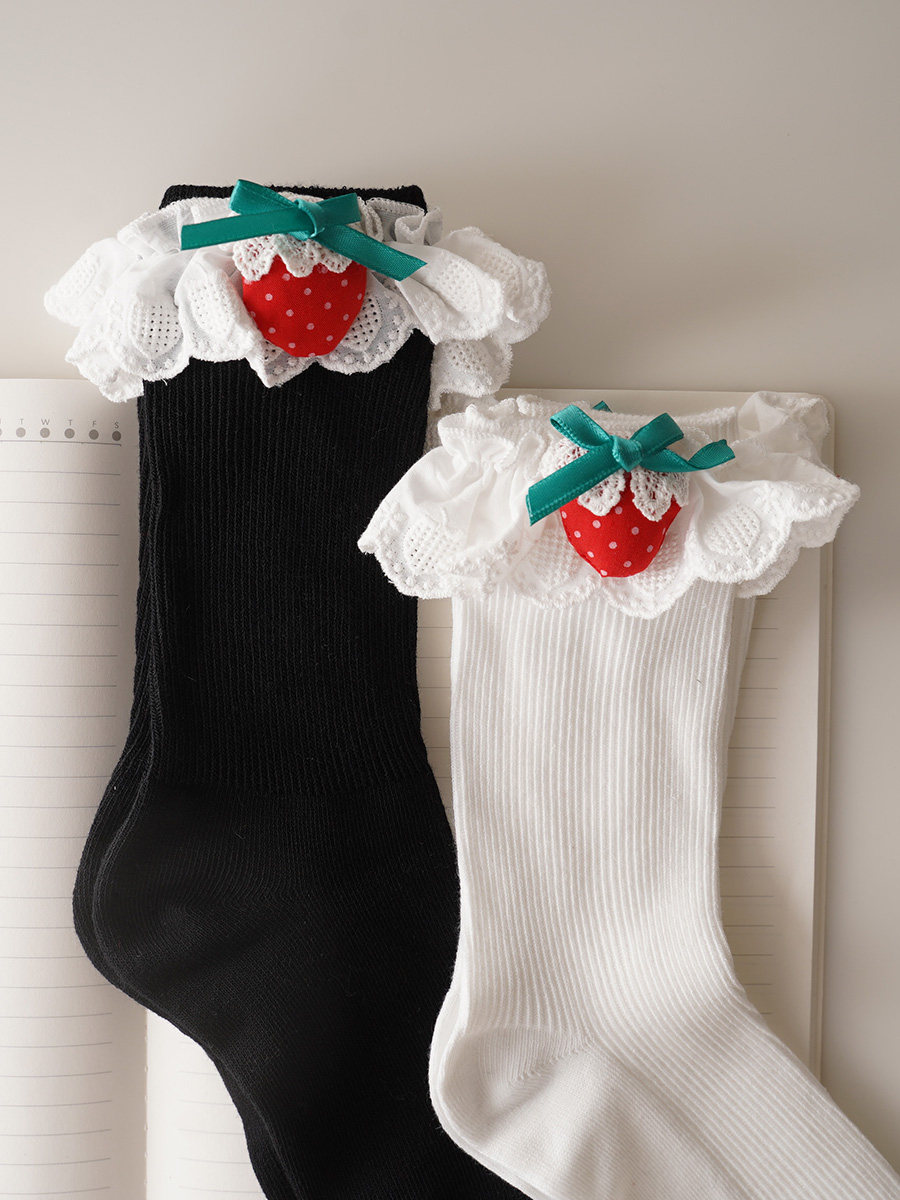 Strawberry Lace Lolita Socks with Cotton Ruffle Trim - Product image 3