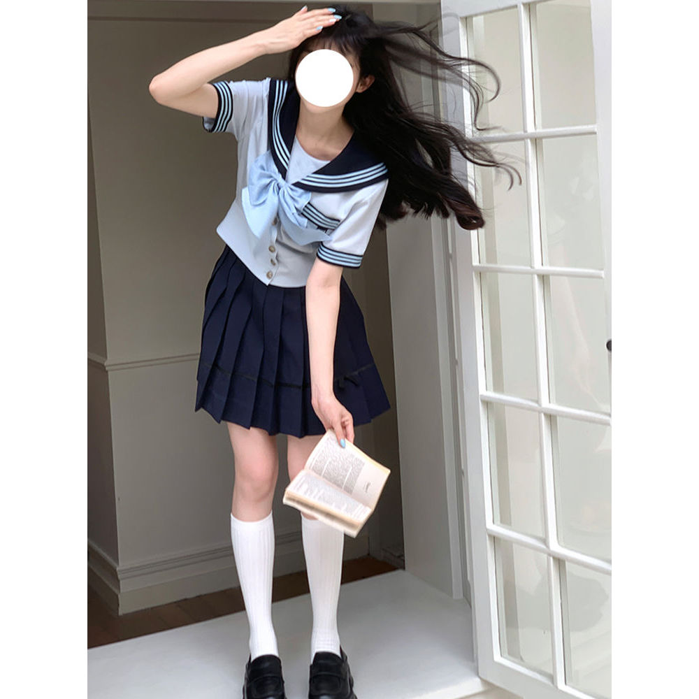 【抚蝶女子】晴空蓝夏季新款水手JK制服女套装高腰显瘦减龄学生