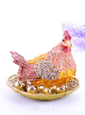 合金工艺品黄色鸡摆件首饰盒礼品家居摆件 彩绘母鸡厂家供应