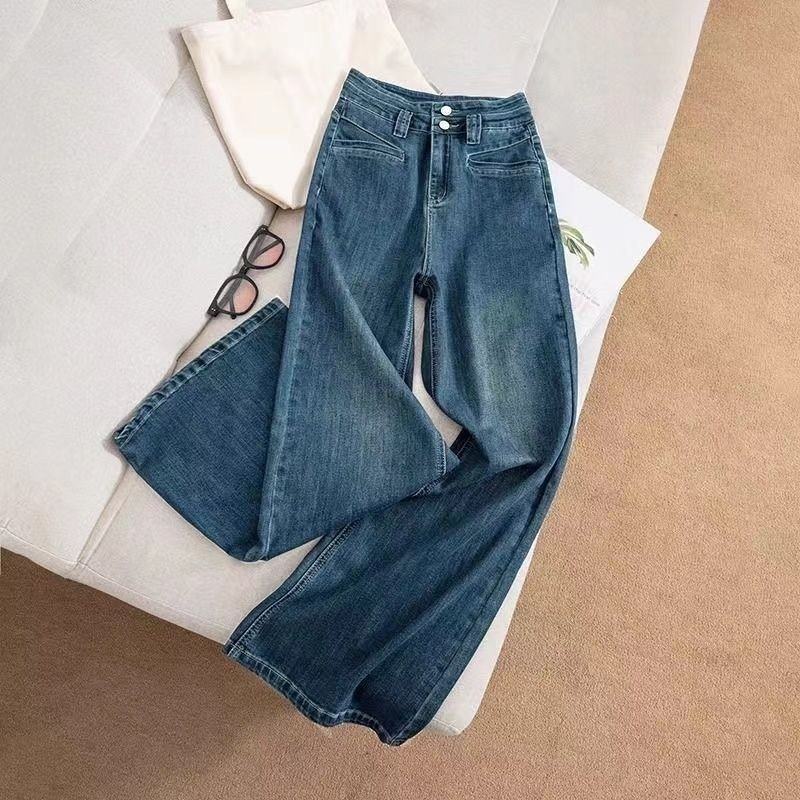 复古不贴腿微喇裤女2025新款宽松显瘦复古A版水洗高腰阔腿牛仔裤,女装/女士精品,大码裤装,淘宝优惠券,粉丝福利购,淘宝优惠卷