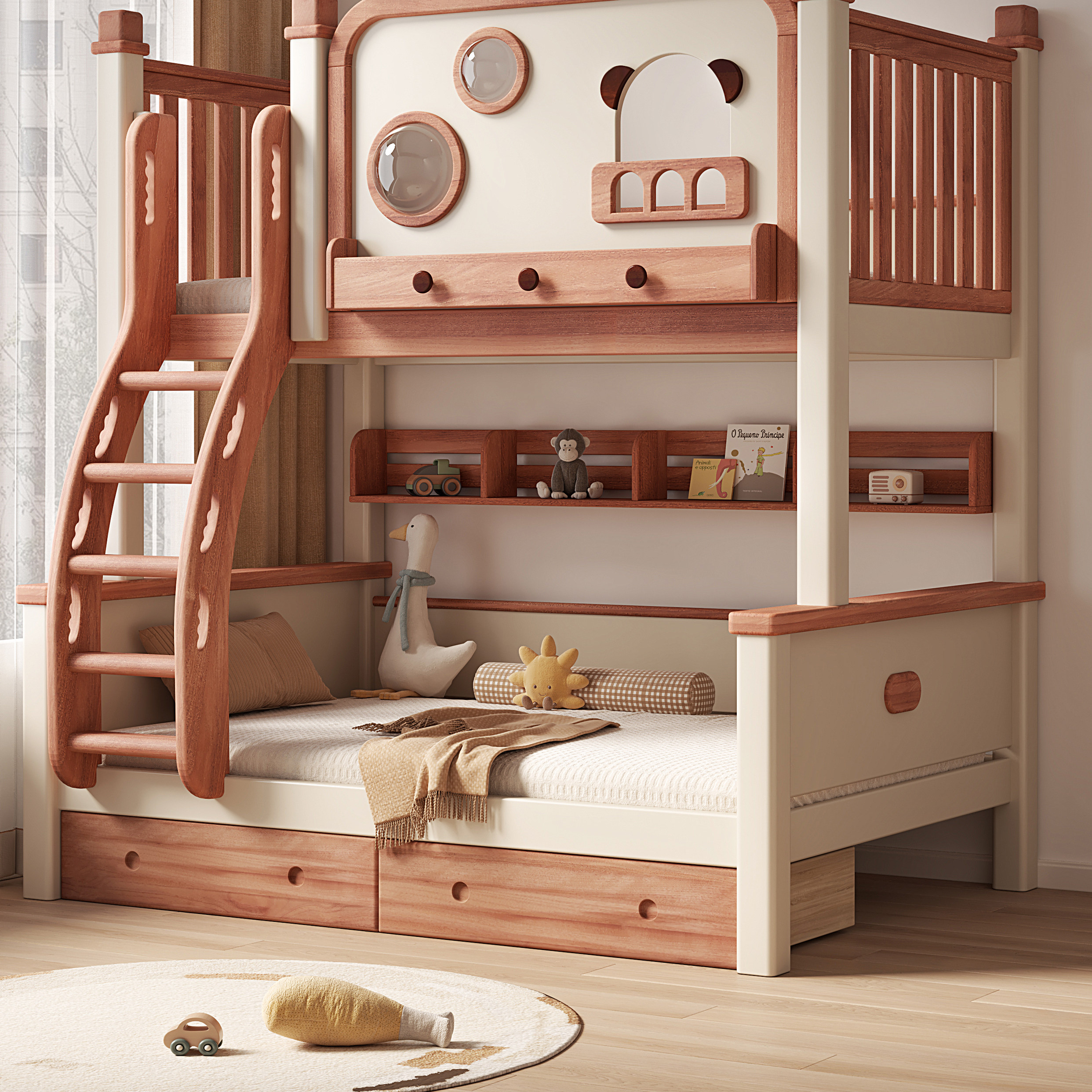 全实木儿童床高低床加厚加高护栏双层床红檀木子母床小户型上下铺,住宅家具,高低/子母床,淘宝优惠券,粉丝福利购,淘宝优惠卷