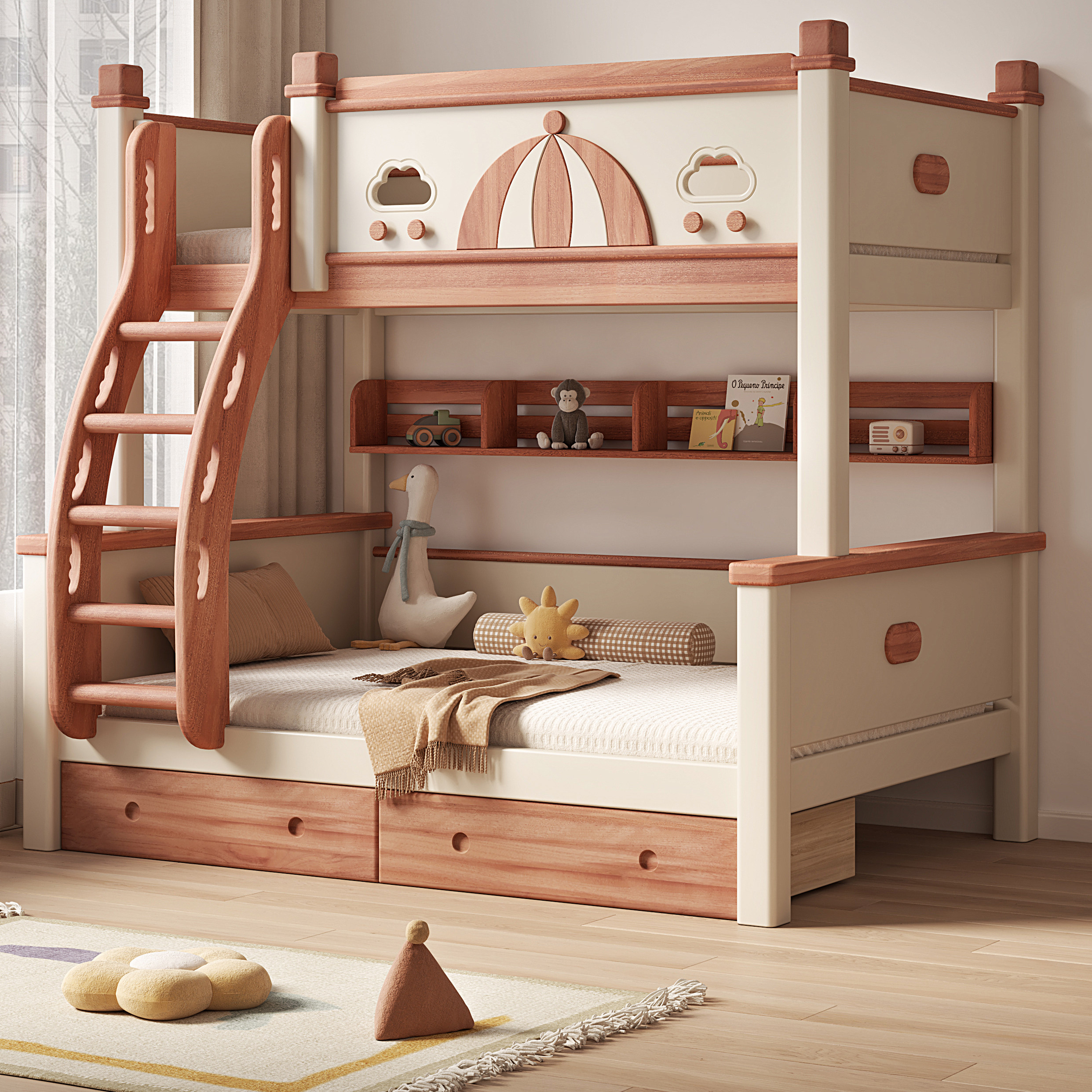 全实木儿童床高低床红檀木双层床加厚加高护栏子母床小户型上下铺,住宅家具,高低/子母床,淘宝优惠券,粉丝福利购,淘宝优惠卷