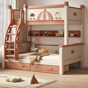 全实木儿童床高低床红檀木双层床加厚加高护栏子母床小户型上下铺