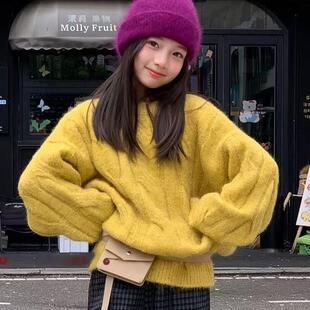 新款秋冬儿童装黄色毛衣