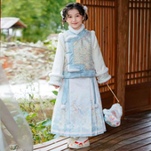 秋冬儿童加绒加厚新年蓝色汉服套装
