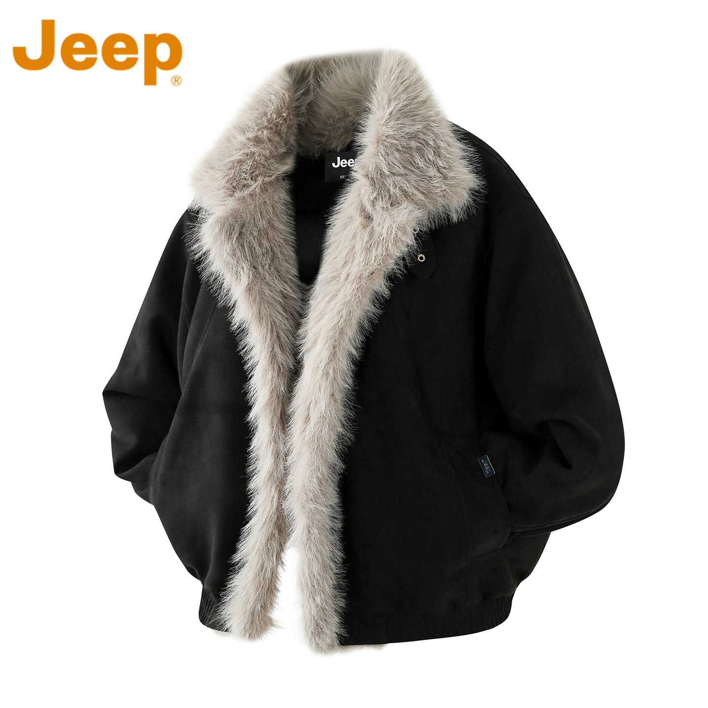 JEEP吉普鹿皮绒大毛领棉服外套男款秋冬季潮牌宽松保暖防寒服棉衣