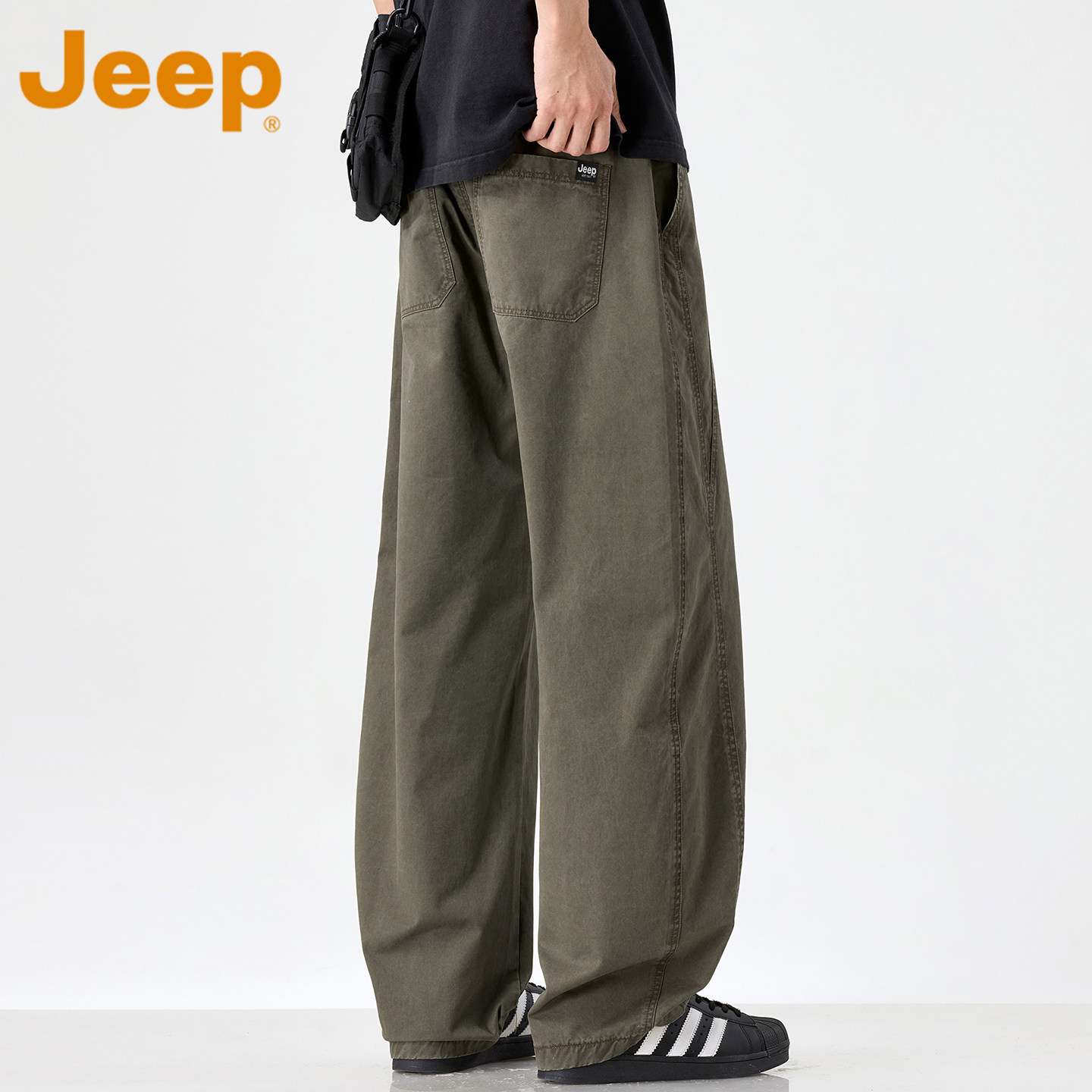 JEEP吉普美式军绿色工装裤男款夏季薄款宽松直筒休闲裤阔腿男裤子