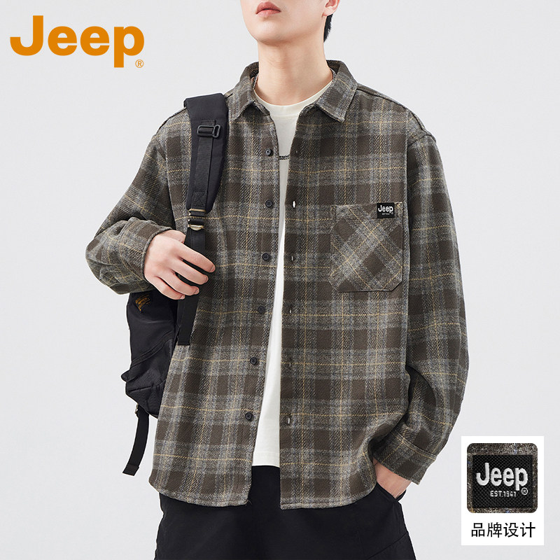 JEEP吉普格子长袖衬衫男士夏季2026新款高级感衬衣男生休闲上衣服