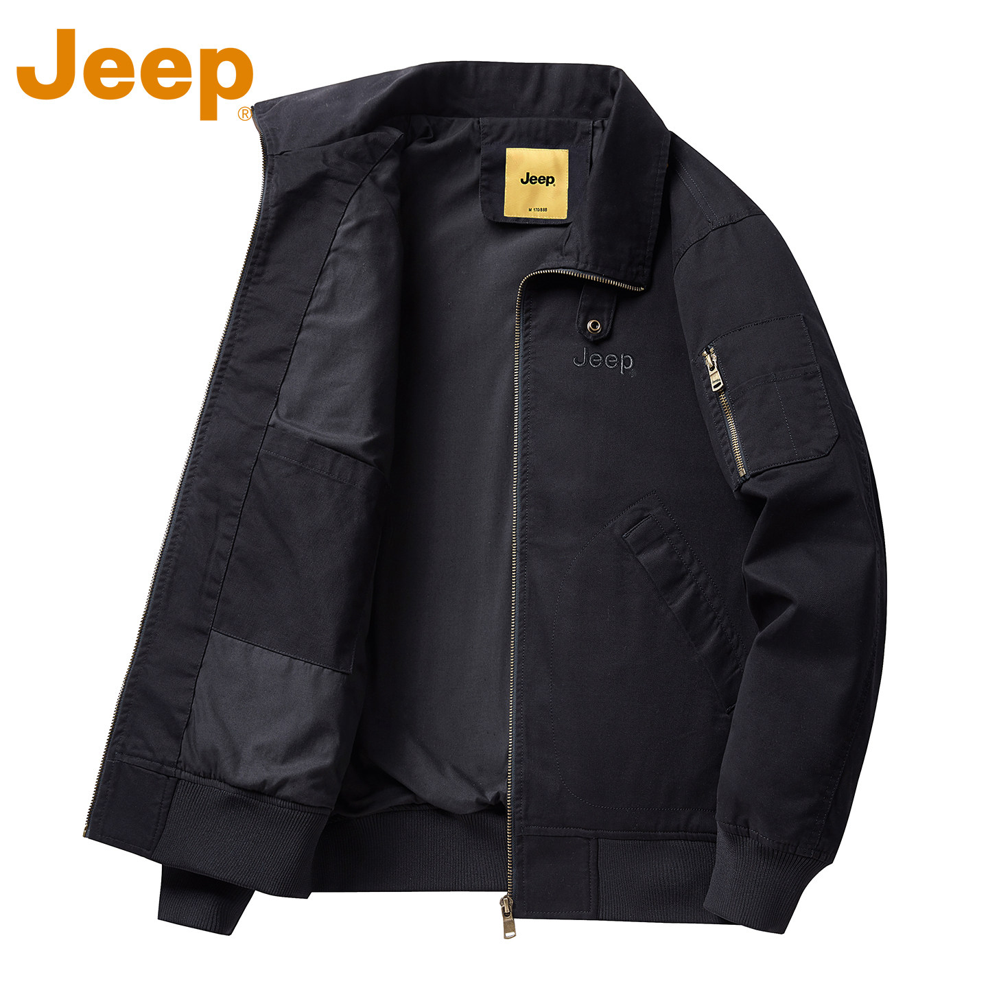 JEEP吉普黑色纯棉工装夹克外套男款秋冬季2026新款宽松翻领上衣服