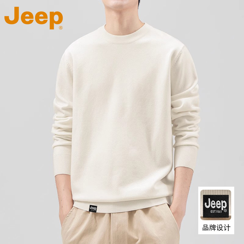 JEEP吉普【绵羊毛】冬季纯色毛衣男款2025新款针织打底衫保暖上衣