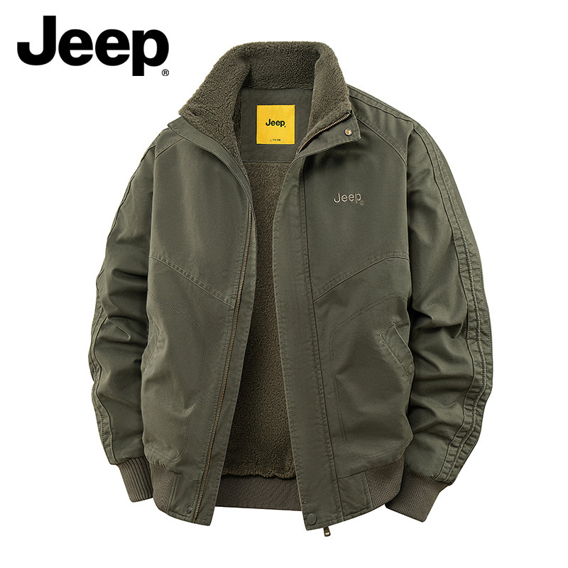 JEEP吉普立领工装夹克棉服男士秋冬季军绿色潮牌休闲百搭棉衣外套