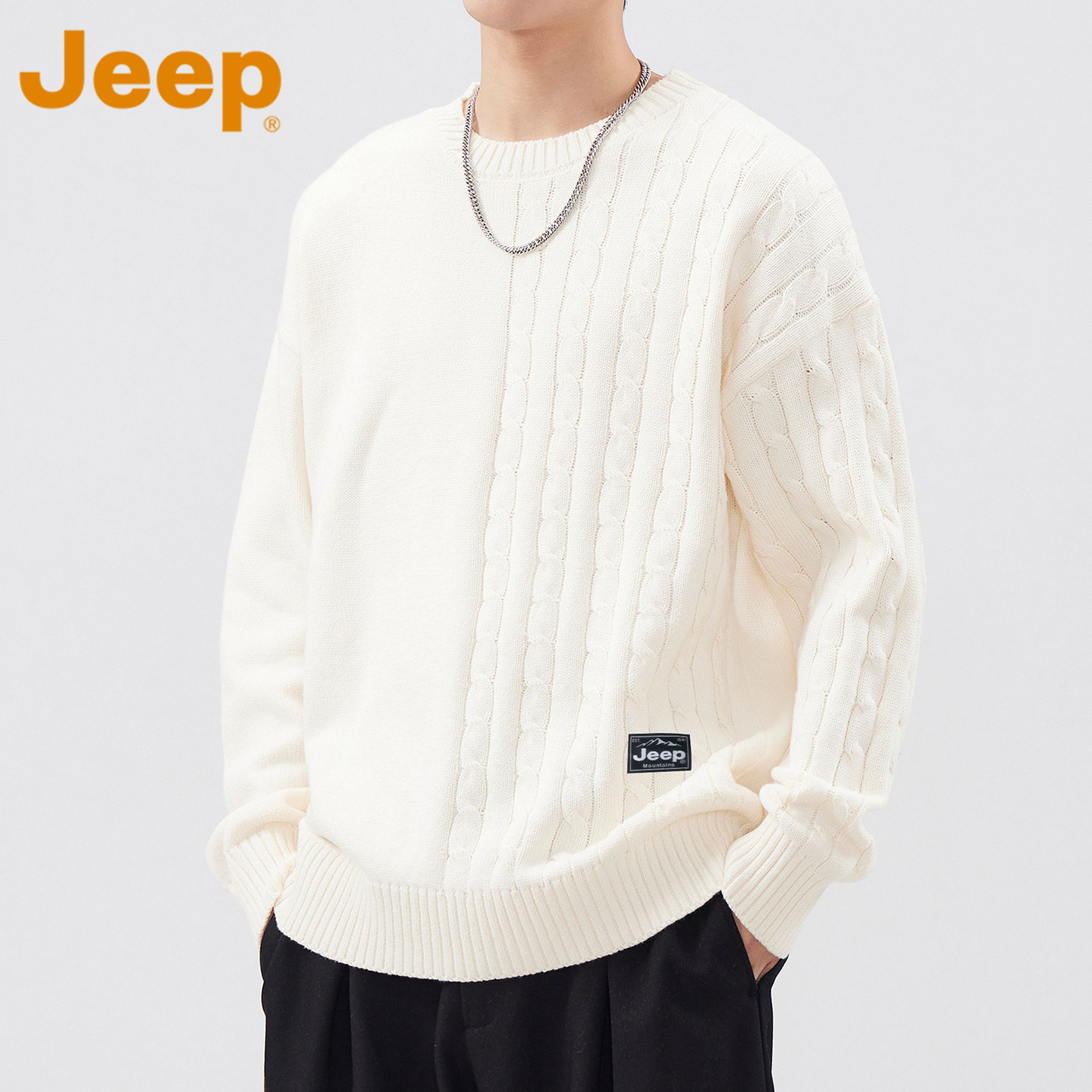 JEEP吉普高级感麻花针织毛衣男款秋冬季2025新款宽松圆领休闲上衣