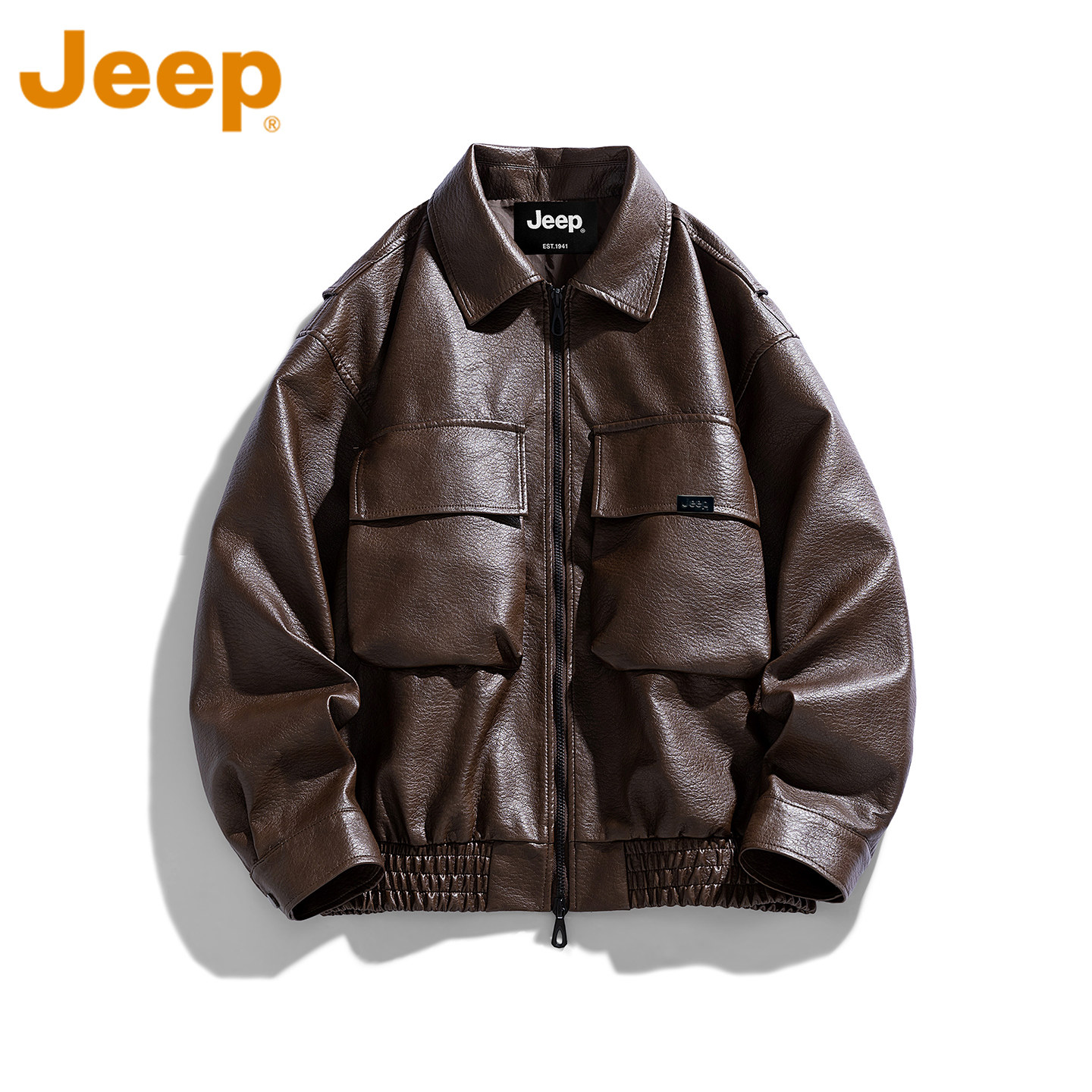 JEEP吉普潮牌痞帅机车PU皮夹克男款春季宽松翻领美式休闲春装皮衣