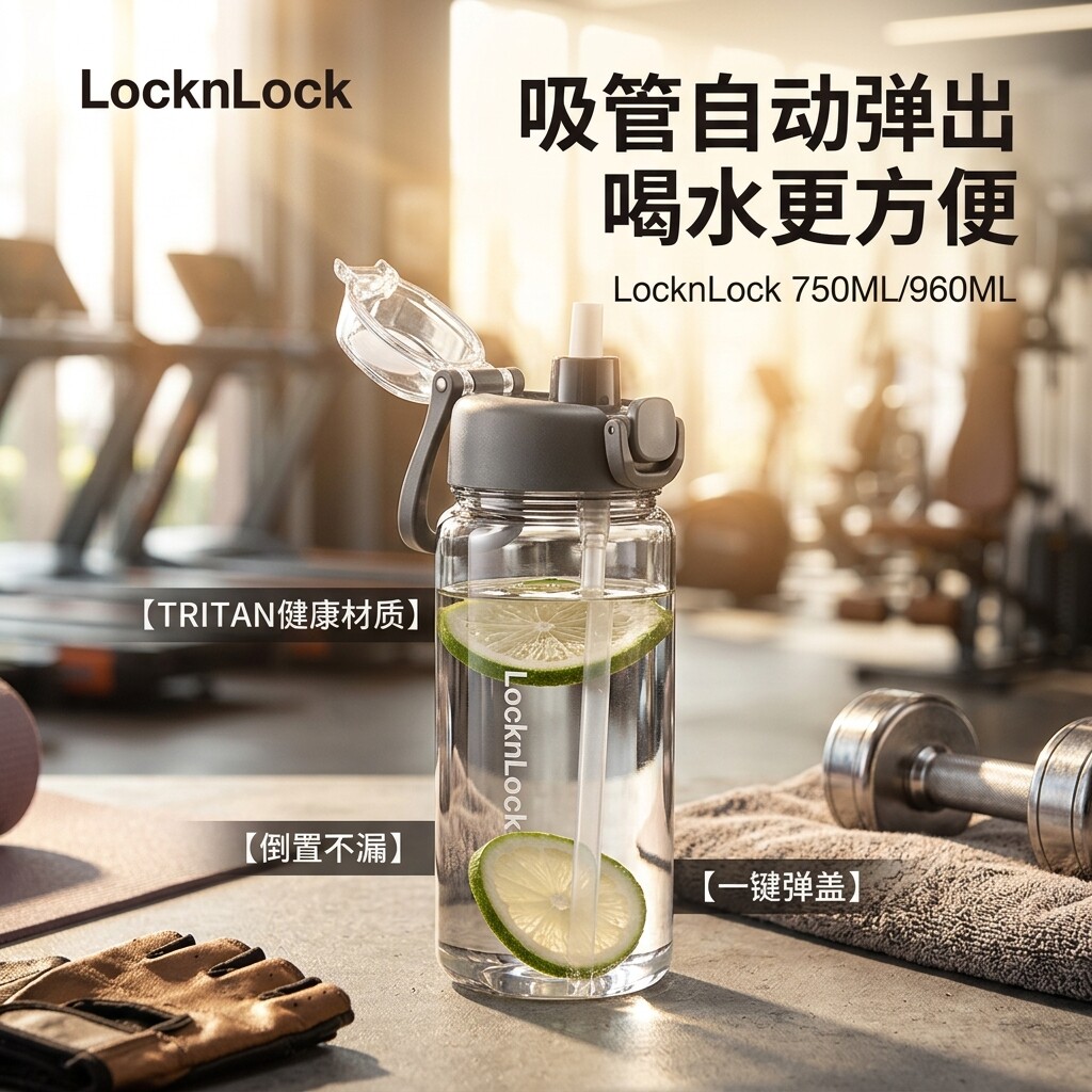乐扣乐扣水杯吸管官方水壶塑料运动大容量正品儿童便携杯子男生带