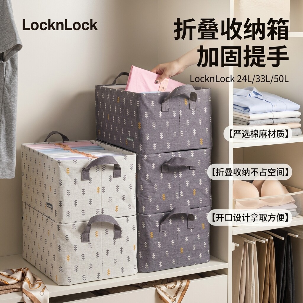 乐扣乐扣收纳箱官方分层衣柜裤子正品衣物整理盒牛津棉麻布艺衣服